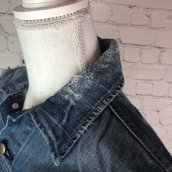 7 For All Mankind distressed frayed denim vest blue size small - Picture 6 of 6
